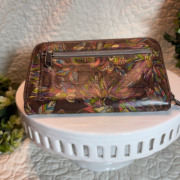 Sakroots Brown Floral Trifold Wallet with Pink Trim - Picture 2 of 4